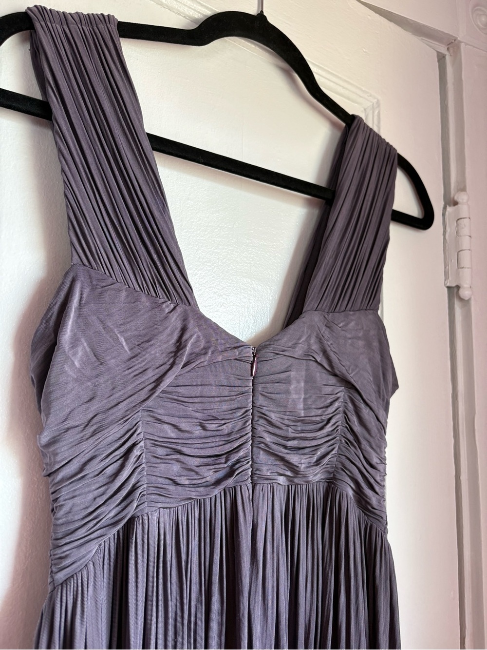 BURBERRY Italy Pleated Ruched V-Neck Midi Dress Grey Purple IT 42 US 6/8 - Picture 10 of 12